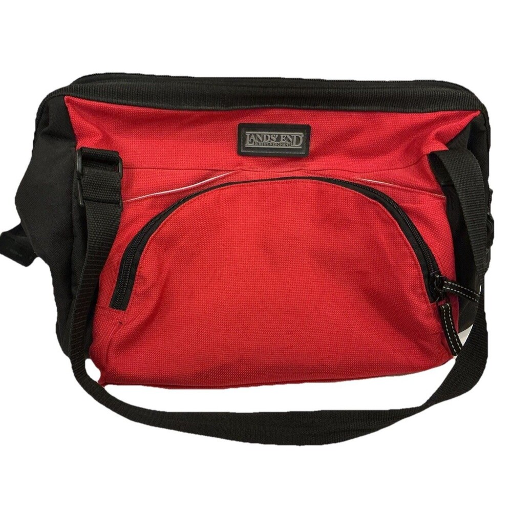 Lands’ End Red Travel Duffle Bag Structured Frame Top Wide Opening